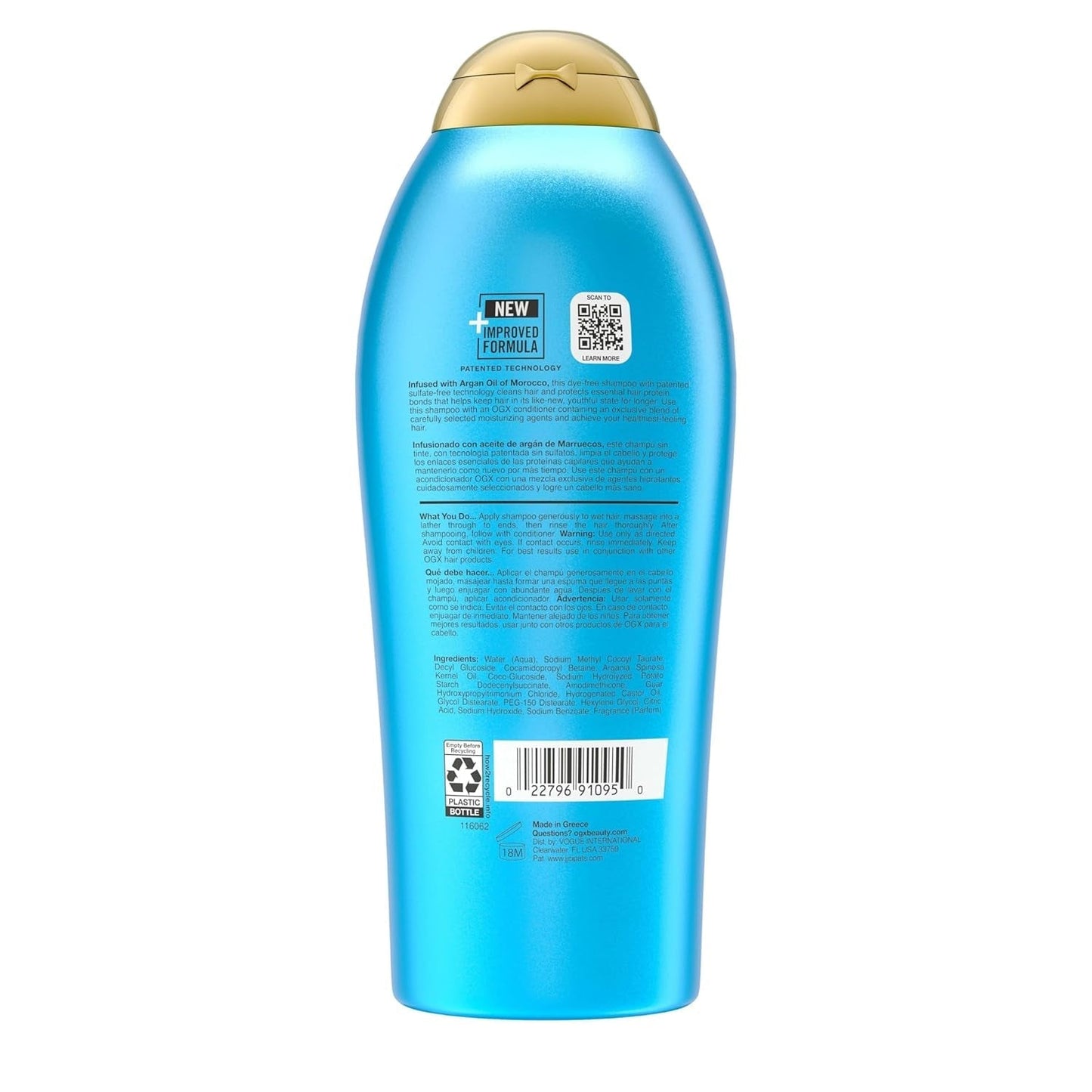 Renewing + Argan Oil of Morocco Shampoo, Damage Repair Shampoo & Argan Oil to Help Strengthen & Repair Dry, Damaged Hair, Paraben-Free, Sulfate-Free Surfactants, 25.4 Fl. Oz