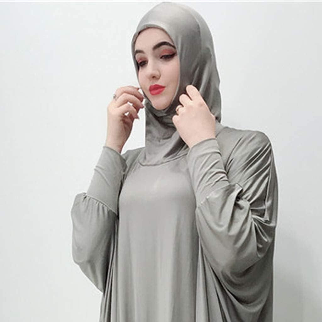 Women'S Solid Muslim One-Piece Prayer Dress Abaya Kaftan with Hijab Full Length Dress