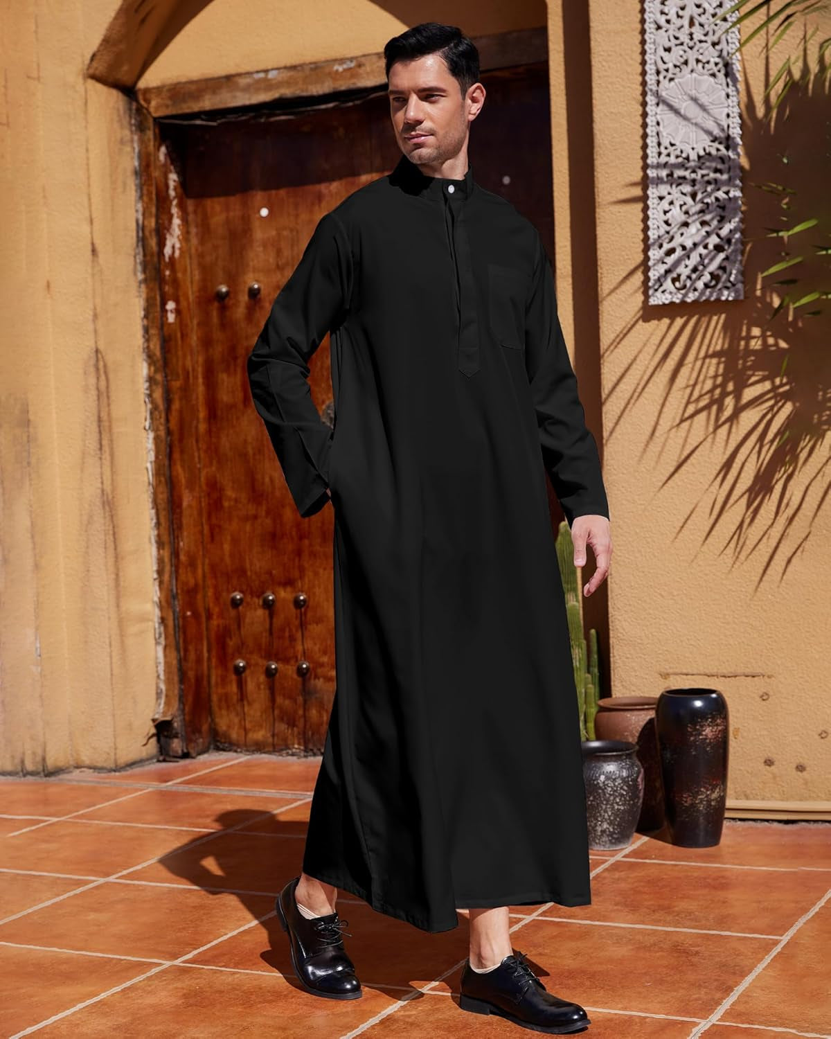 Men Islamic Caftan Thobe Big and Tall Kaftan with Pocket Mens Arab Thobe Men Kaftan Thobe