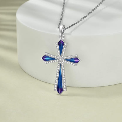 Cross Necklace 925 Sterling Silver Cubic Zirconia CZ Cross Crucifix Pendant Necklace Jewelry for Women Men Girls
