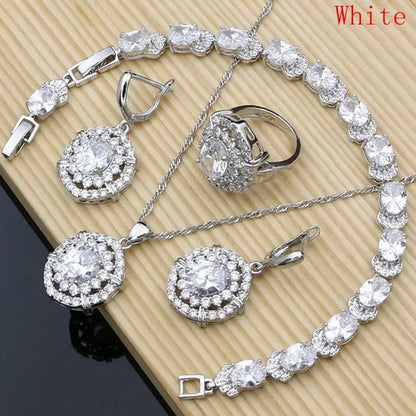Work & Leisure Style 925 Silver Jewelry Sets Sapphire Garnet Emerald Ruby Topaz Wedding Jewelry Set for Women