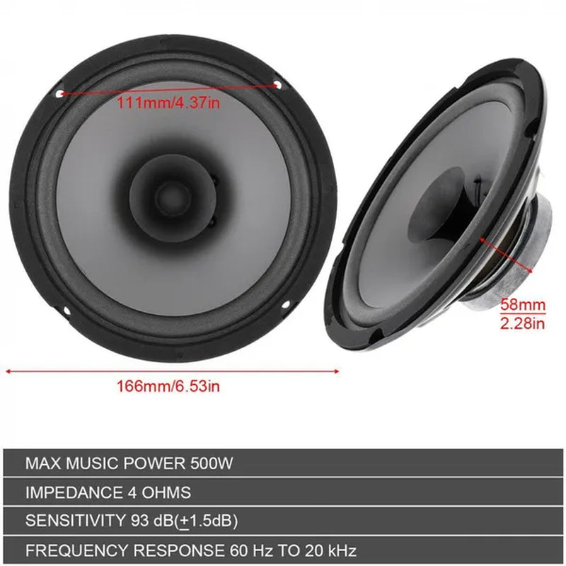 6.5 Inch 500W Car Hifi Coaxial Speaker Vehicle Door Auto Audio Music Stereo Full Range Frequency Speaker