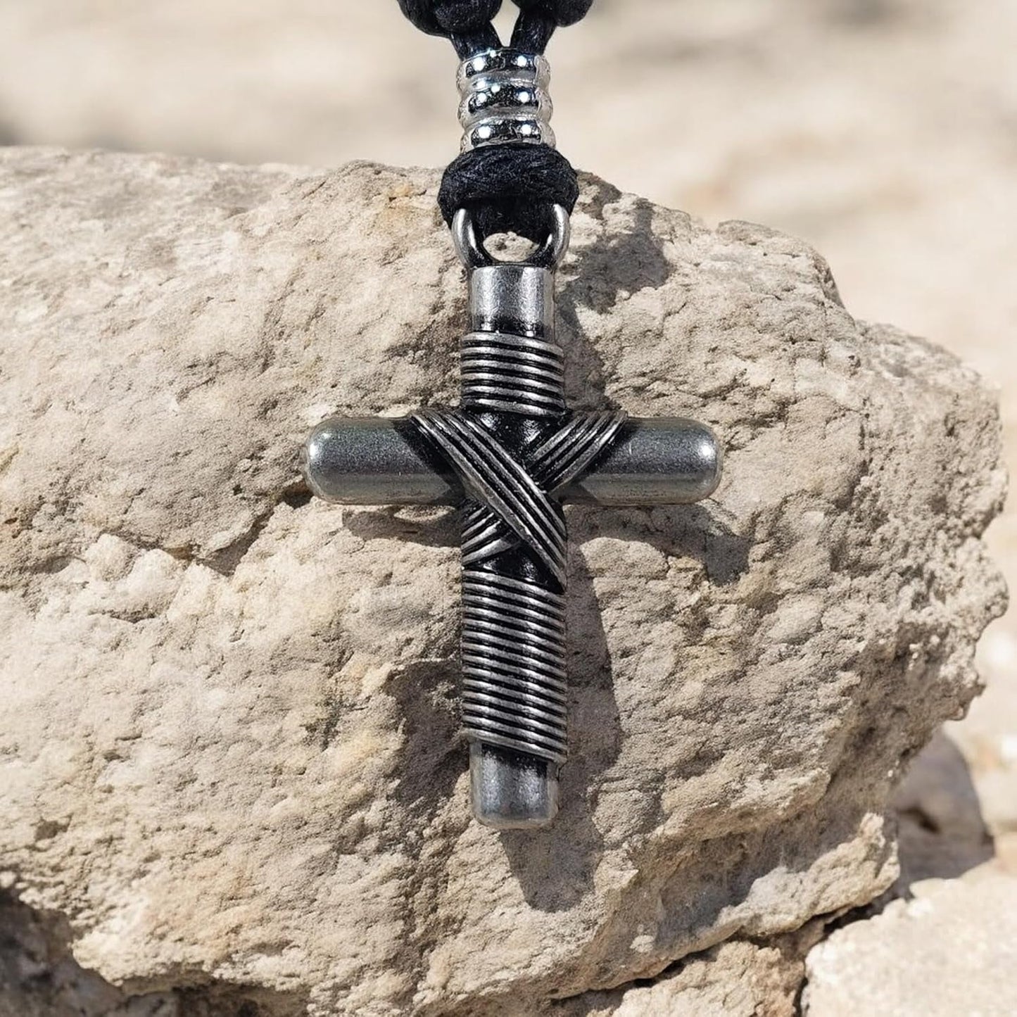 Wrapped Cross on Adjustable Cord Necklace