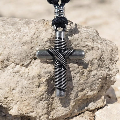 Wrapped Cross on Adjustable Cord Necklace