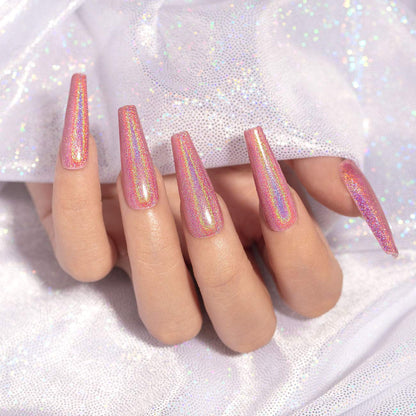 Holographic Nail Polish Rose Gold Gel Nail Polish with Mermaid Unicorn Effect Glitter Gel Nail Polish RAR73 Suitable for Spring Summer