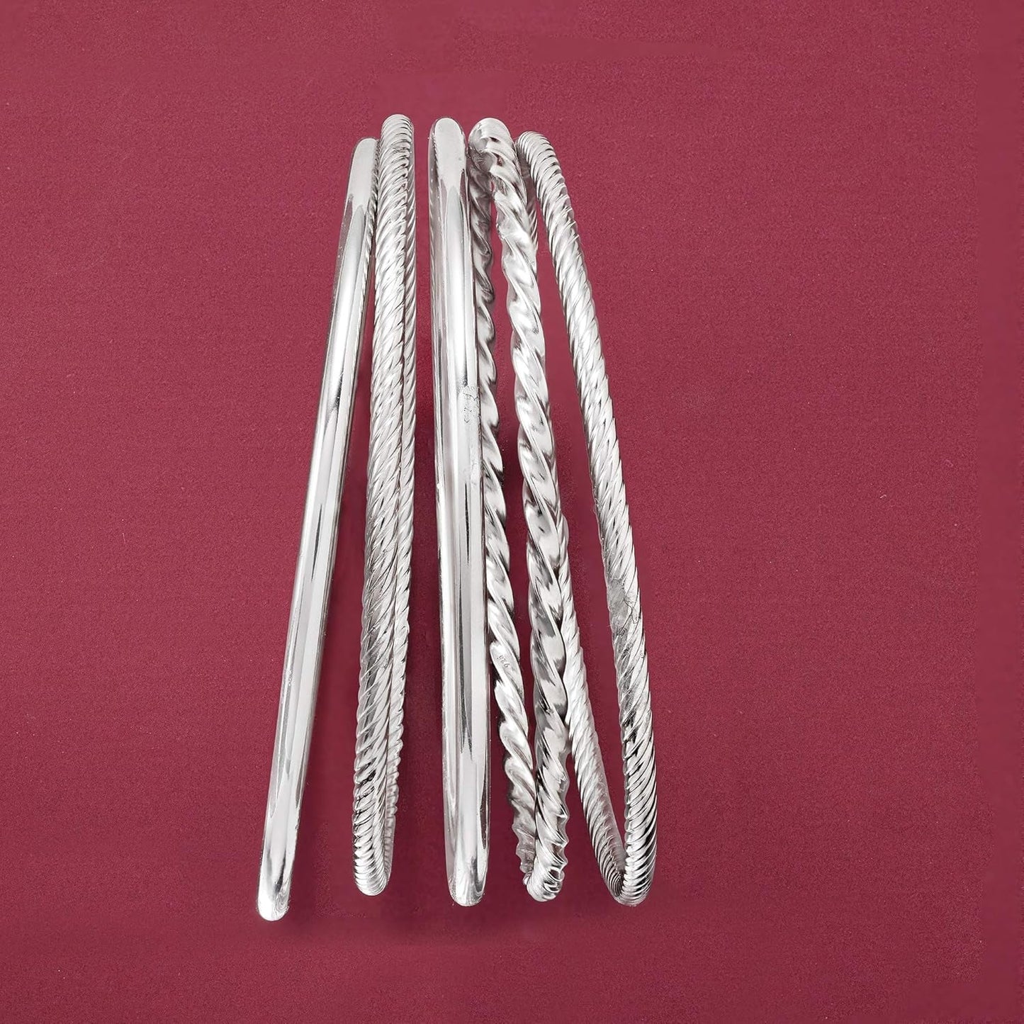 Sterling Silver Jewelry Set: 5 Bangle Bracelets. 7.5 Inches