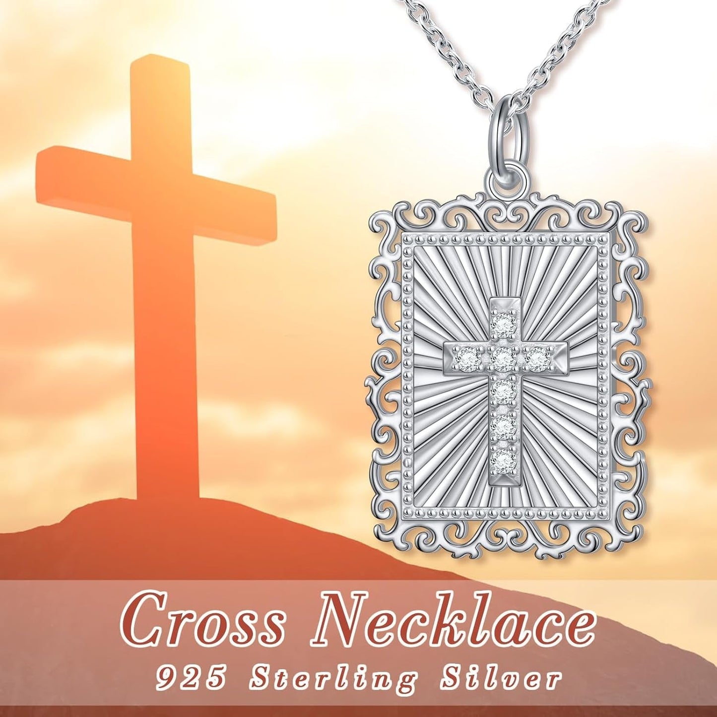 Cross Pendant Necklace for Women S925 Sterling Silver, Trendy Simple Zircon Cross Necklace, Religious Jewelry Gift for Christian Faith, Baptism, First Communion, Birthday, Valentine'S Day