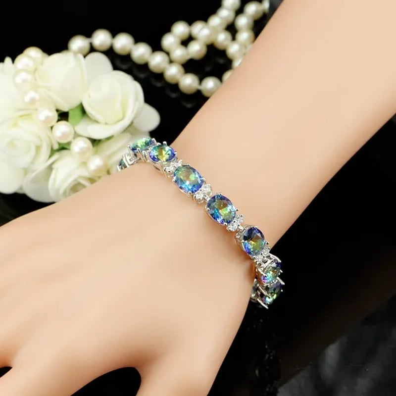 Gloriya Romantic Multicolor Rhinestone Setting Glittering CZ Stone Platinum Plated Bracelets Bangles Luxury Wedding Bracelets For Women Crystal Jewelry