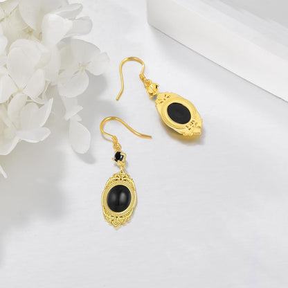 Black Onyx Earrings Sterling Silver Onyx Dangle Earrings Victorian Earrings Vintage Retro Style Earrings Onyx Jewelry Gifts for Women Girls