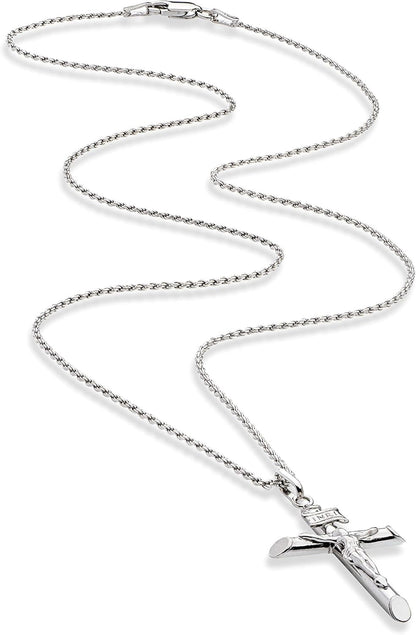 Rhodium Plated 925 Sterling Silver Small or Large Crucifix Necklace for Men Women, Cross Pendant with Rope Chain, Made in Italy - WORLD TIME VISITS
