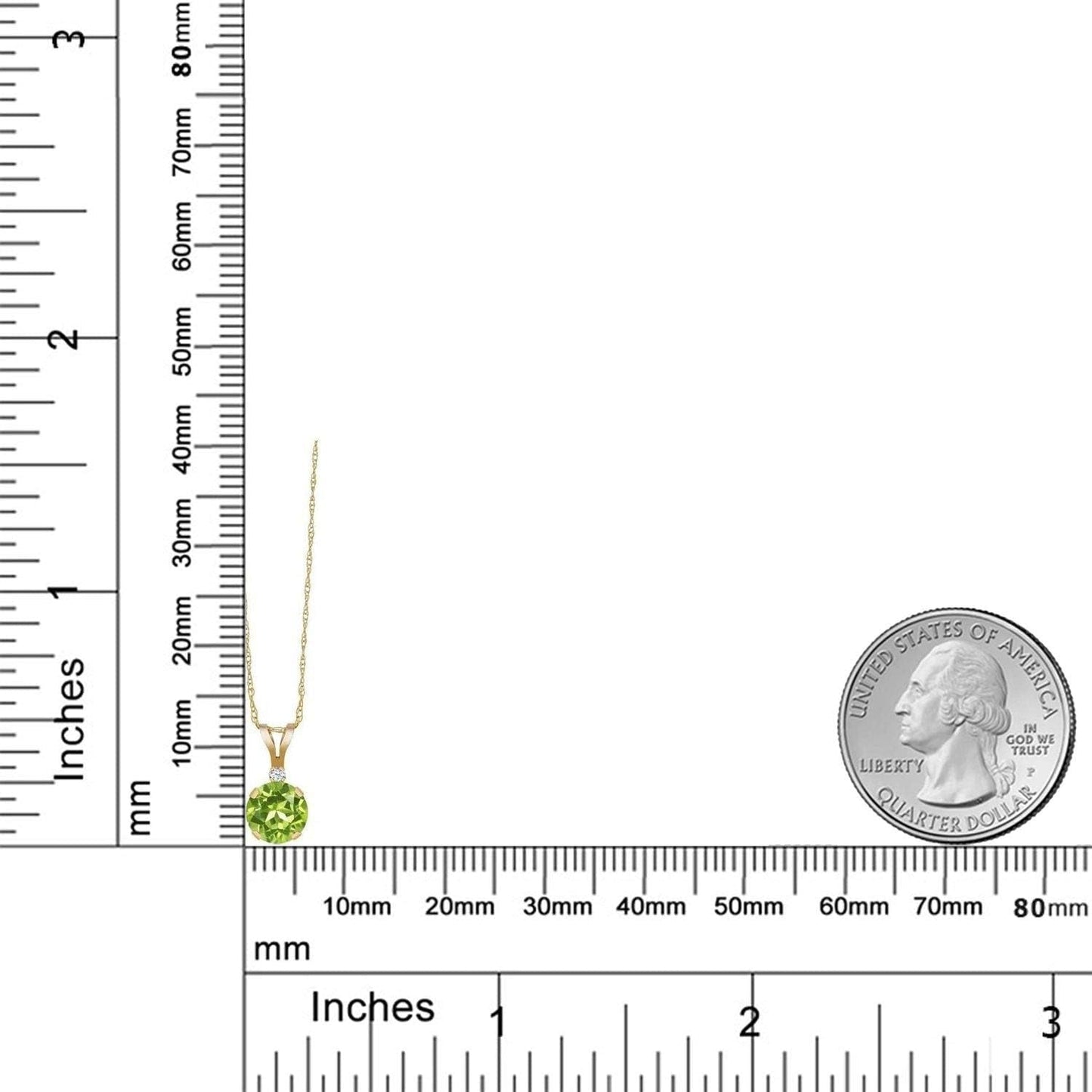 14K Yellow Gold Green Peridot and White Created Sapphire Pendant Necklace for Women (0.87 Cttw, Gemstone Birthstone, round 6MM)