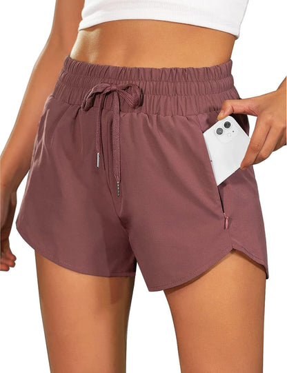 Women'S Running Shorts High Waisted Athletic Shorts Summer Gym Workout Short with Zipper Pockets - WORLD TIME VISITS