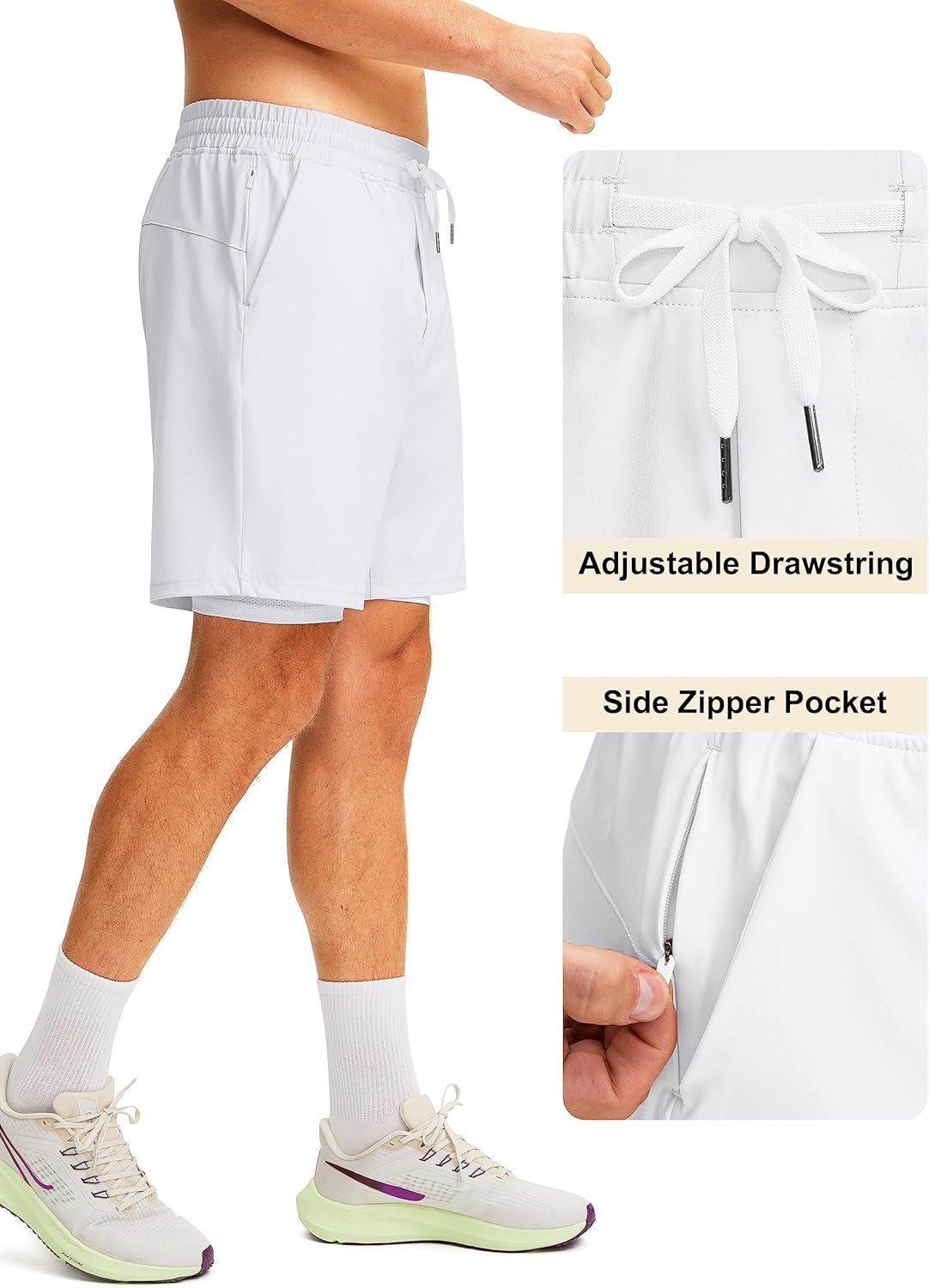 Men'S 2 in 1 Running Shorts with Liner 7 Inch Training Gym Athletic Workout Shorts for Men with Zipper Pockets