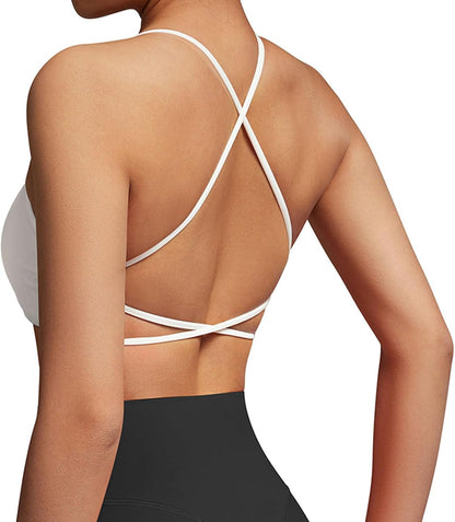 Women 2 Piece Open Back Sports Bra Pack Strappy Workout Gym Yoga Crops - WORLD TIME VISITS