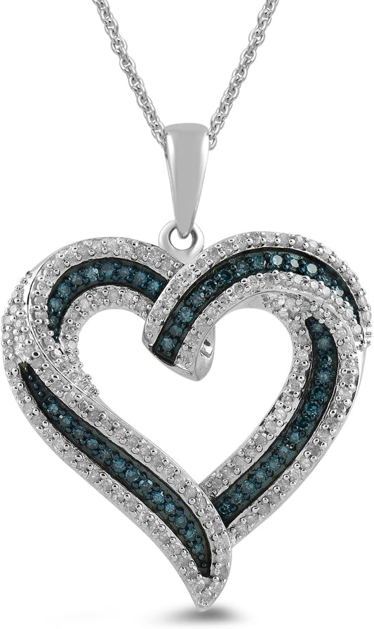 Sterling Silver Blue and White Diamond Heart Pendant Necklace (1/2 Cttw), 18" (Previously Amazon Collection)
