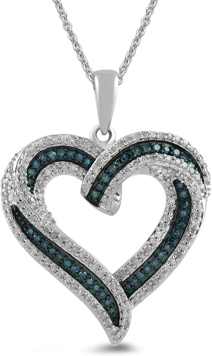 Sterling Silver Blue and White Diamond Heart Pendant Necklace (1/2 Cttw), 18" (Previously Amazon Collection)