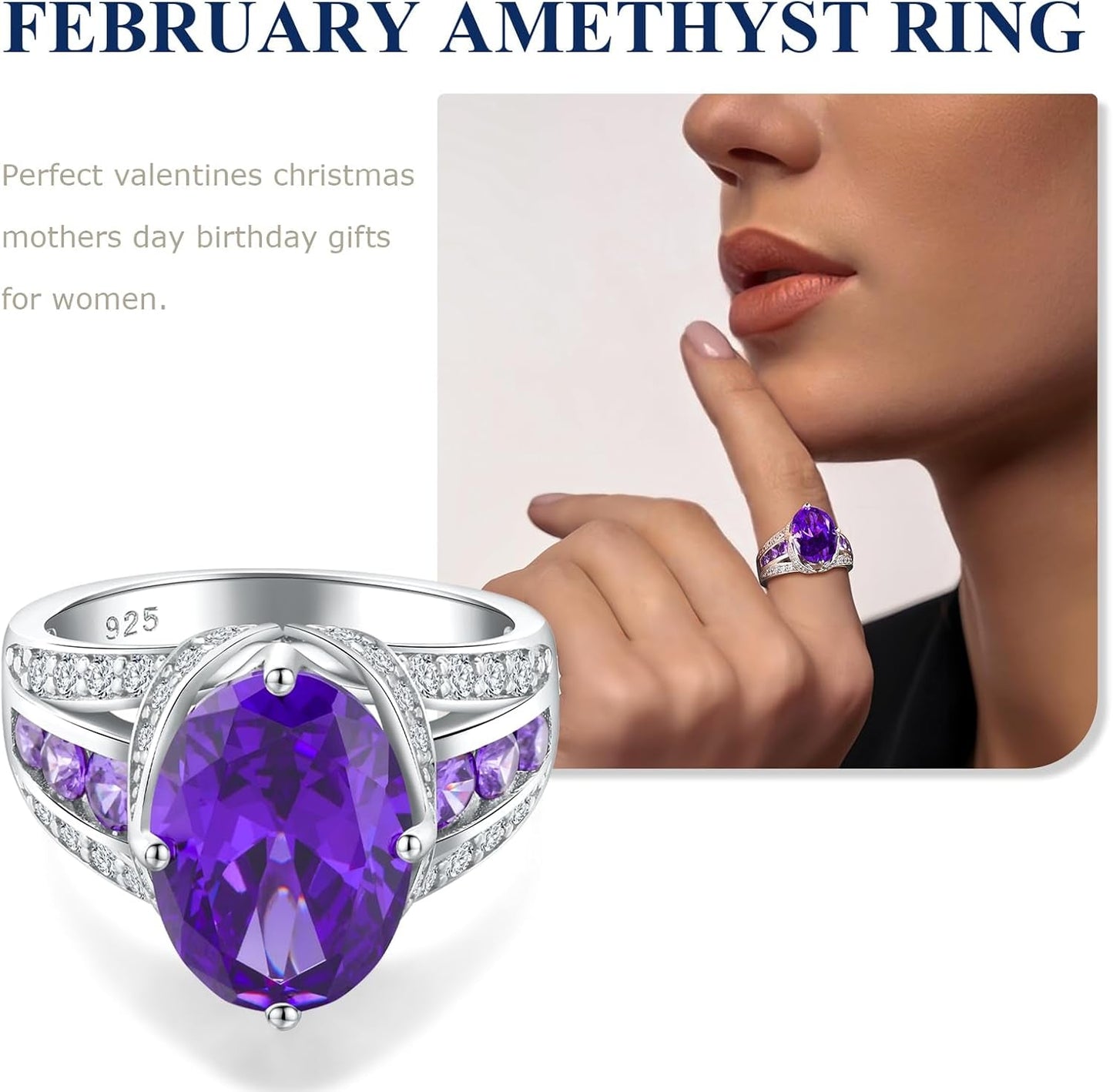 Emerald/Sapphire/Ruby/Tourmaline Rings for Women, 925 Sterling Silver Gemstone Engagement Anniversary Ring Big 6.5-8.5 Carat Birthstone Ring, Size 6 to 10 (Send Gift Box)