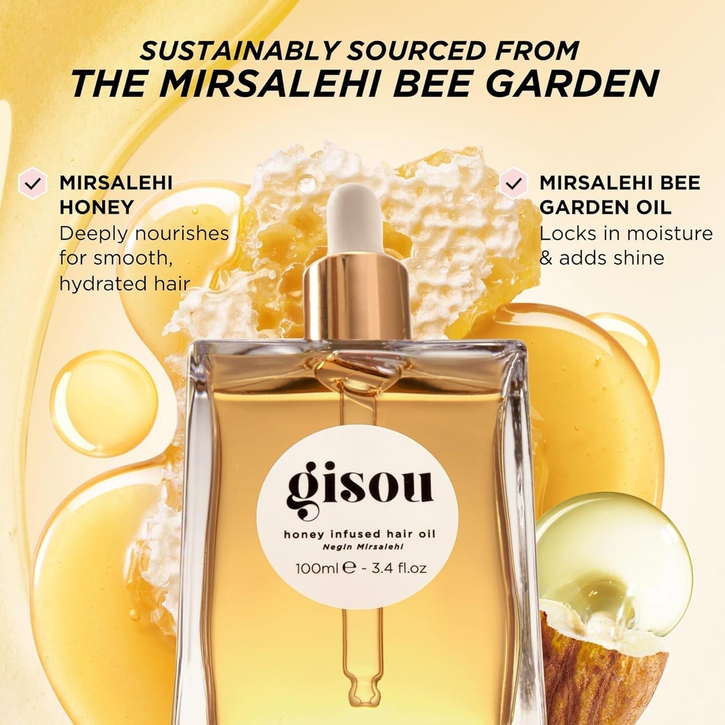 Honey Infused Hair Oil - Enriched with Mirsalehi Honey for Deep Nourishment, Hydration, Frizz Control, Heat Protection and Shine - for Damaged and Dry Hair (1.7 Fl Oz)