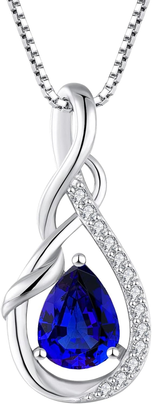 Infinity Teardrop Pendant Necklace for Women 925 Sterling Silver Birthstone Jewelry - WORLD TIME VISITS