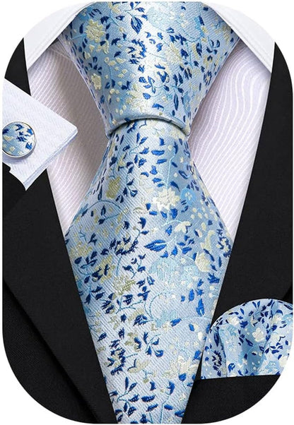 Flower Ties for Men Handkerchief Cufflinks Set Wedding Necktie Set Party