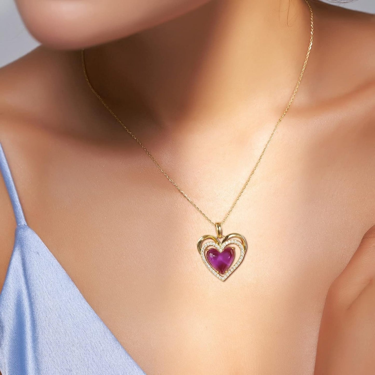 Jupiter Heart Gemstone Pendant Necklace - 14K Gold Plated Genuine Gemstone Heart Pendant with Cubic Zirconia for Woman, Natural Birthstone Heart Necklace Jewelry Gifts for Valentine'S Day, Mother'S Day, Birthday Jewelry Gifts…