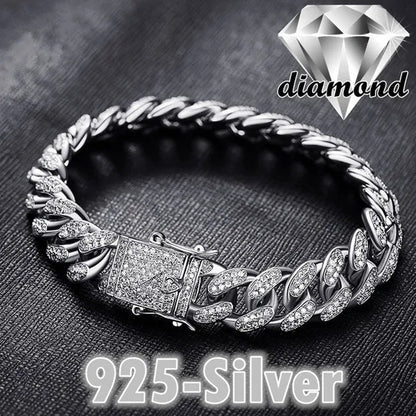 New 2018 Mens Womens Fashion Chain Hiphop Iced Out Curb Cuban Diamond 18K Gold / 24K Gold / 925 Silver Plated Necklace Bracelet Paved Clear Rhinestones