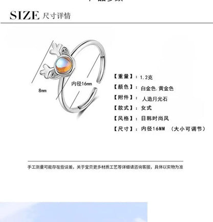 Korean Antler Ring 925 Sterling Silver Artificial Moonstone Rings for Women All with You Ring Adjustable Size