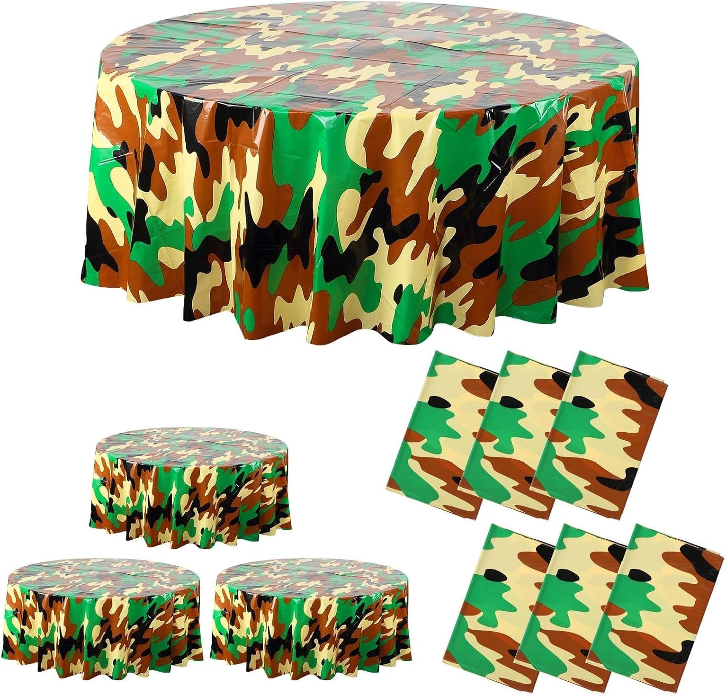 6 Pack Camo Tablecloth Camouflage Plastic Tablecover round Plastic Table Cloth Disposable Camo Party Table Covers Army Party Decorations for Hunting Military Birthday Party Supplies