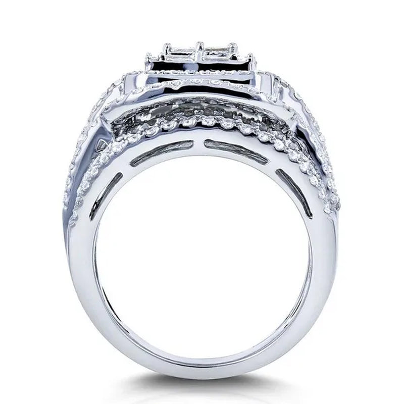 2Pcs Set Wedding Band Rings Set Princess Cut Square Zirconia Diamond Rings for Women Bridal Lover Gifts
