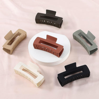 4 Inch Big Hair Claw Clips 6 Pcs for Thick Hair Square Hair Clips for Women Rectangle Nonslip Acrylic Banana Jaw Clips Hair Accessories for Girls -Brown