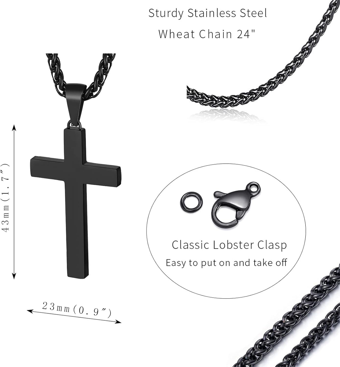 Stainless Steel Cross Pendant Necklace for Men Boys, Christian Cross Pendant with 16-24 Inches Chain Cross Necklace Jewelry Gifts