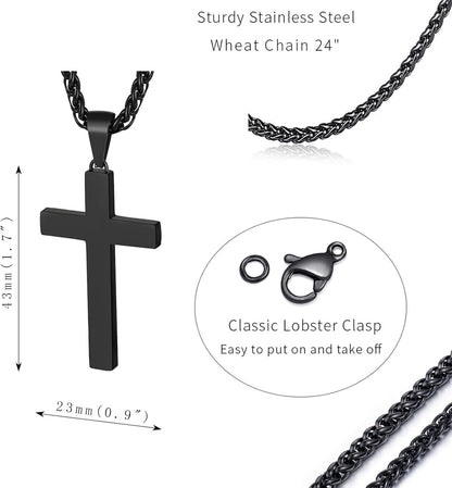 Stainless Steel Cross Pendant Necklace for Men Boys, Christian Cross Pendant with 16-24 Inches Chain Cross Necklace Jewelry Gifts