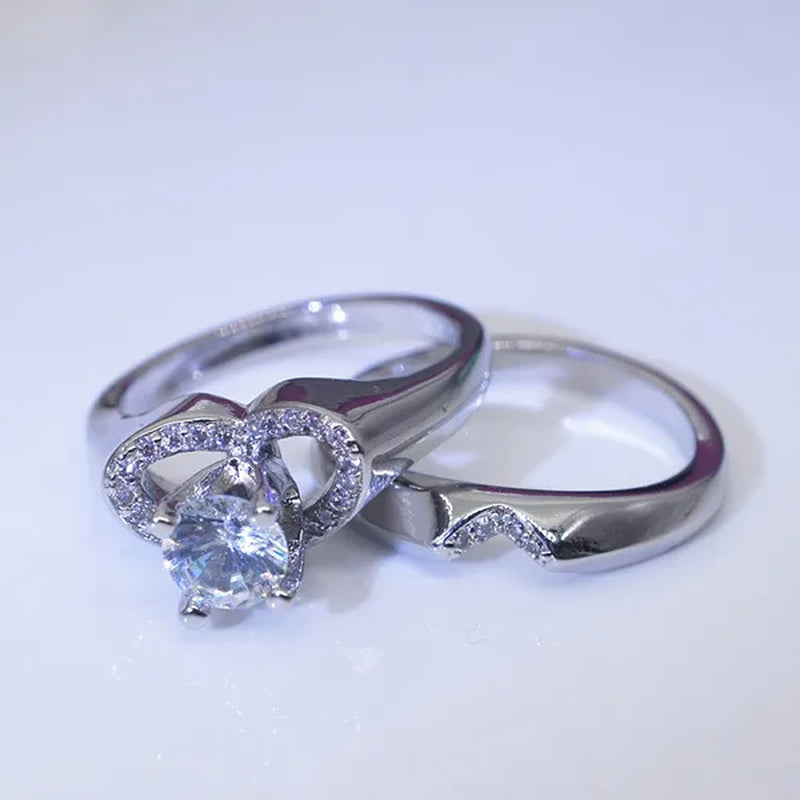 New Fashion Creative Exquisite Women's Heart Shaped  Simulation Zircon Ring Set  Engagement Ring Set