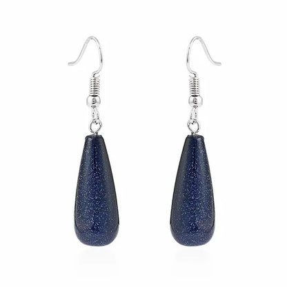 1Pair Option 29X10MM Water Drop Amethyst Clear Quartz Lapis Lazuli Turquoise Rose Quartz Opal Tiger Eye Drop Earrings