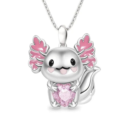 Creative Cartoon Axolotl Animal Heart Shape Diamond Crystal Pendant Necklace Exquisite Women's 925 Silver Necklace Princess Pendant Panda Snowman Necklace Engagement Wedding Accessories Party Jewelry Birthday Gift