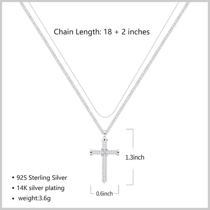 S925 Sterling Silver Cross Necklace for Women – Dainty Pendant Necklace with Sparkling Cubic Zirconia, Adjustable Gold Plated Necklace, Meaningful Jewelry Gift - WORLD TIME VISITS