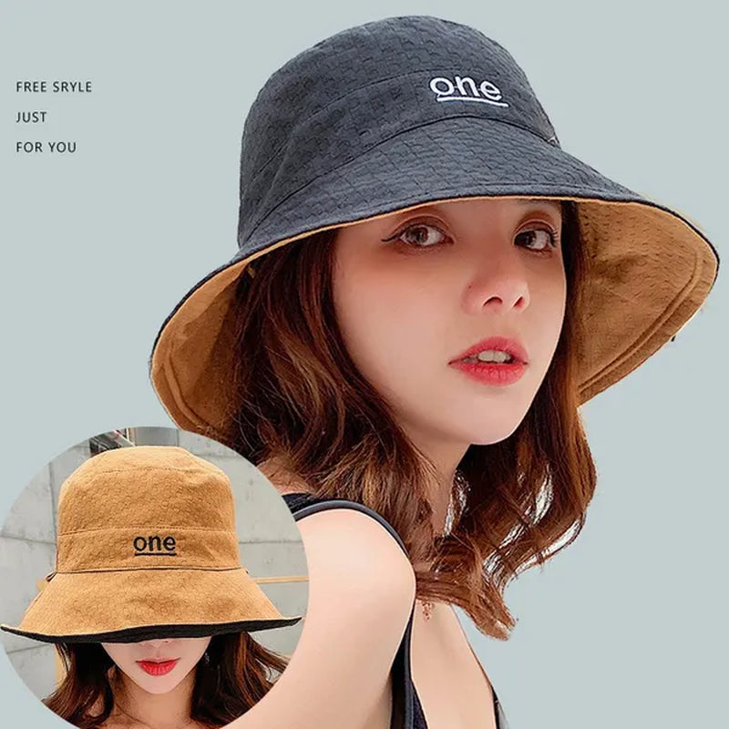 Fashion Letter embroidery Double Side Hats Vintage cotton Fisherman Hat Women Couple Sunhat Cap Hip Hop Punk Hat Outdoor Cap for Men Women Bucket Hat