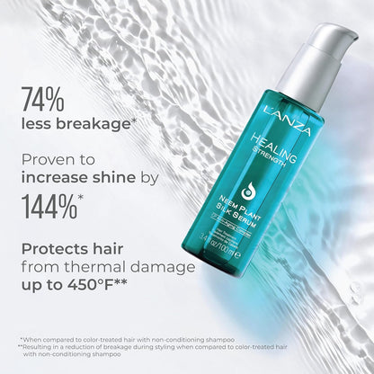 L'ANZA Healing Strength Neem Plant Silk Hair Serum, Neem Oil anti Frizz Damaged Hair Treatment, Nourishes, Strengthens, Boosts Shine, Repairs and Prevents Breakage from Split Ends (3.4 Fl Oz)