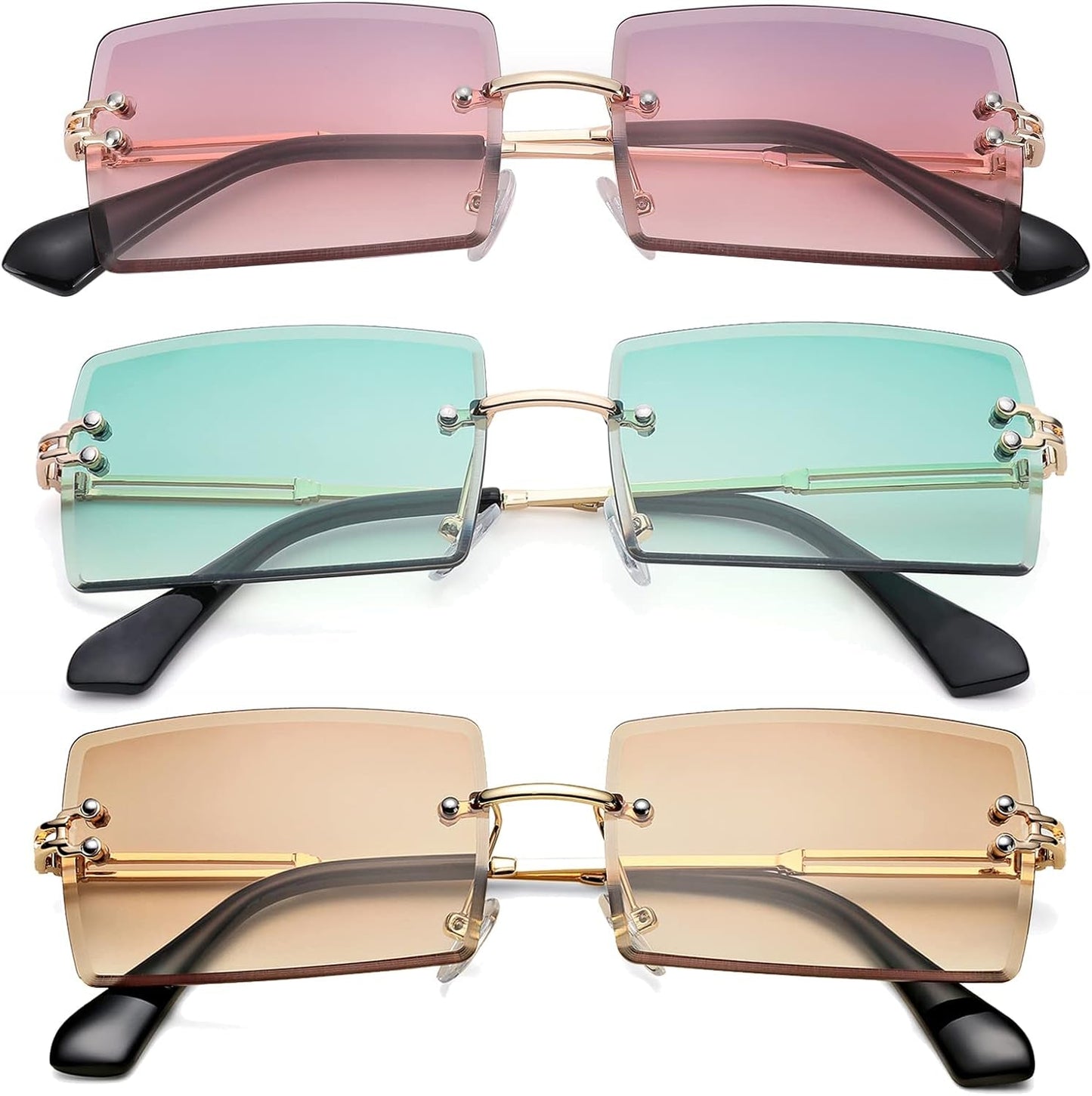 Rectangle Sunglasses for Men/Women Small Rimless Square Shade Eyewear