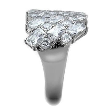 Stunning Silver Stainless Steel Wide Band Zirconia Fashion Ring Women'S Size 5-10