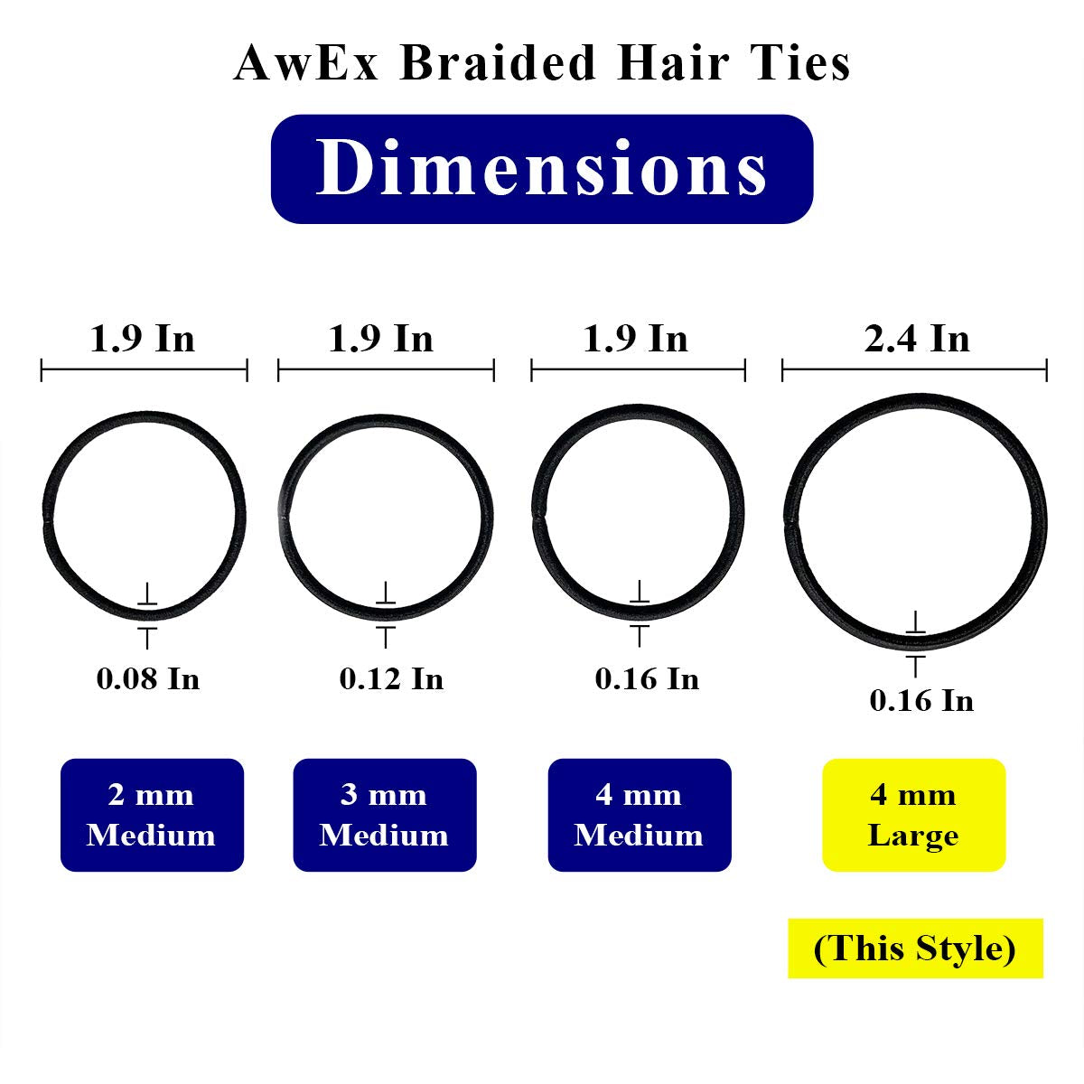 Hair Ties for Thick Hair, 4 Mm (0.16 Inch) Thick, 170 Mm (6.7 Inches) Long, No Metal Elastics, Big Hair Bands, 72 Count