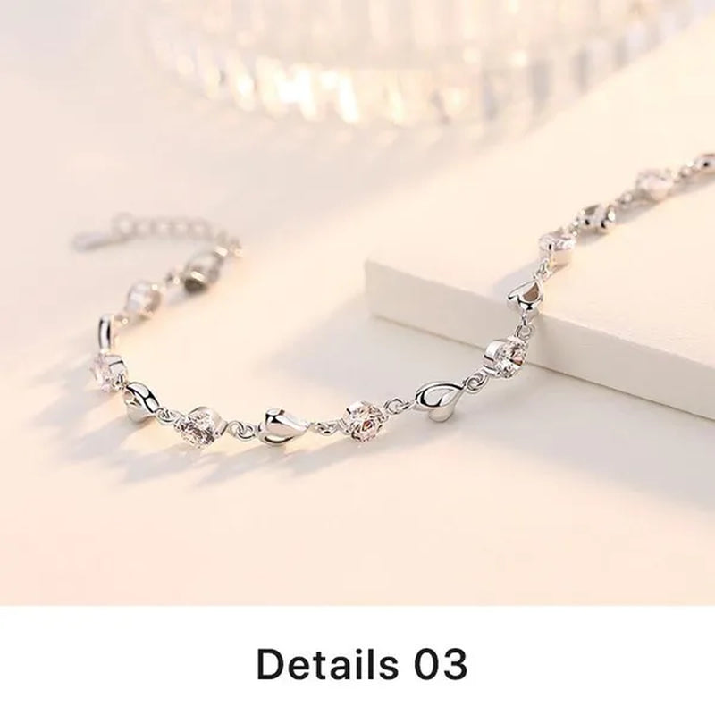 Crystal Bracelets 925 Sterling Silver Fashion Love Heart Zircon Bracelets for Women