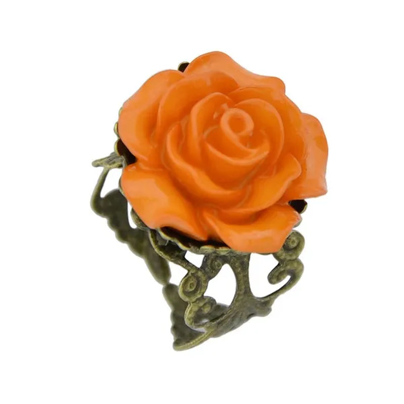 Vintage Jewelry Wholesale Hot Selling Promotion Bronze Alloy Gothic Black Rhinestone Rose Rings for Women
