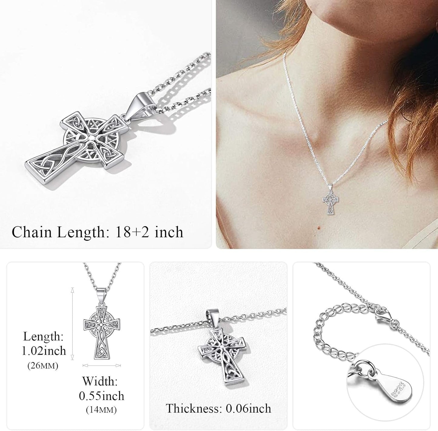 925 Sterling Silver Good Luck Irish Celtic Knot Necklaces Vintage Triangle/Cross/Round Pendant Necklaces Gift for Women