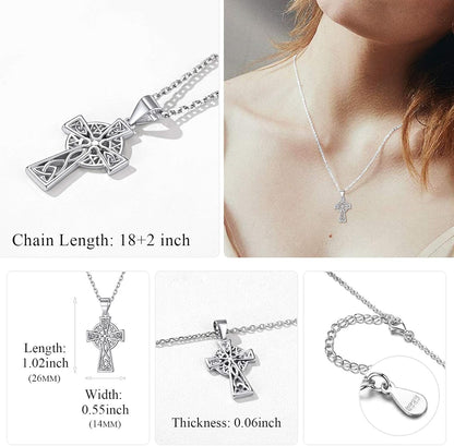 925 Sterling Silver Good Luck Irish Celtic Knot Necklaces Vintage Triangle/Cross/Round Pendant Necklaces Gift for Women
