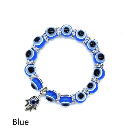 5 colors Evil Eye Hamsa Beaded Charm Stretch Bracelet Hand of Fatima Turkish Lucky Evil Eye Bracelet for Protection and Blessing