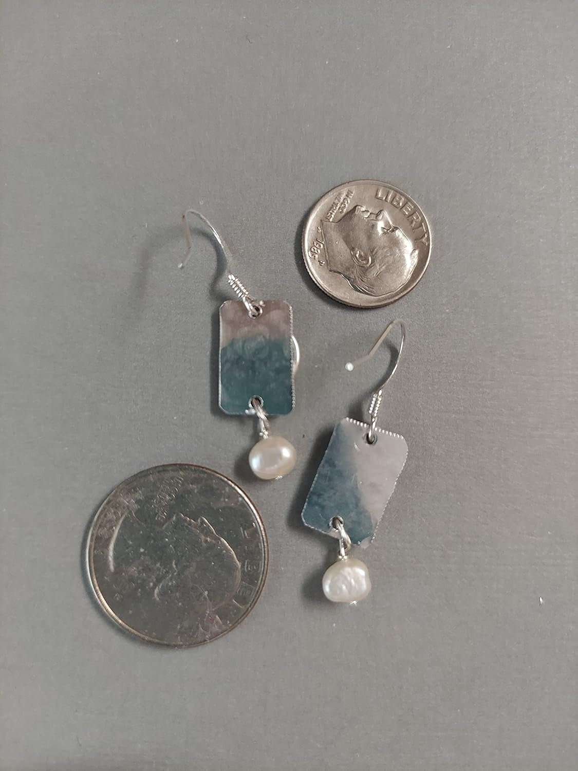 Handmade Lightweight Sapphire Blue and White Pearl Rectangle Drop Womens Earrings