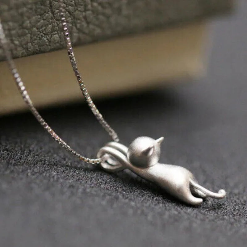 Genuine Cute Cat Pendant Necklace for Women Daily Casual Party Jewelry Gift