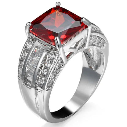 Noble Jewelry Fashion 925 Sterling Silver Ruby Zircon Wedding Rings for Women Size6-10