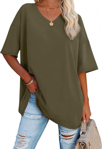 Womens Summer Oversized Shirts V Neck Business Casual Workout Tops Beach Vacation 2025 Gym Clothes - WORLD TIME VISITS